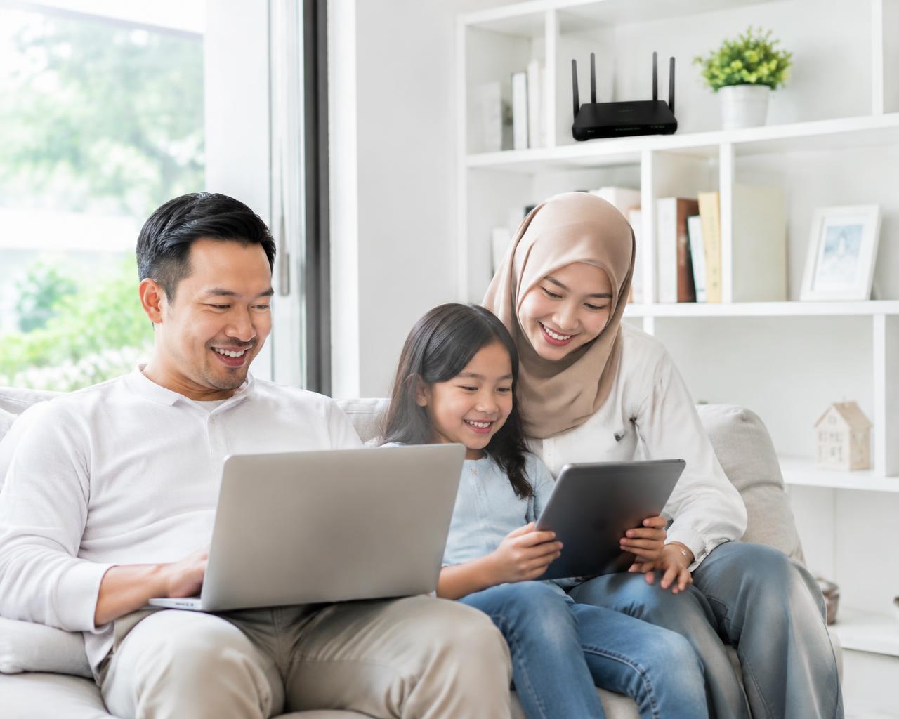 Keluarga menikmati internet INDOSAT HIFI di rumah